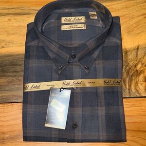 Roundtree & Yorke Gray/Brown Plaid Button-Down Shirt, NWT, 2XB